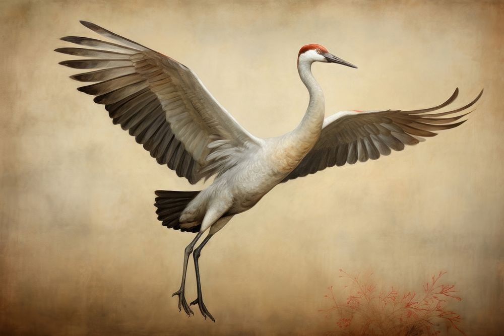 Crane bird painting animal ciconiiformes.