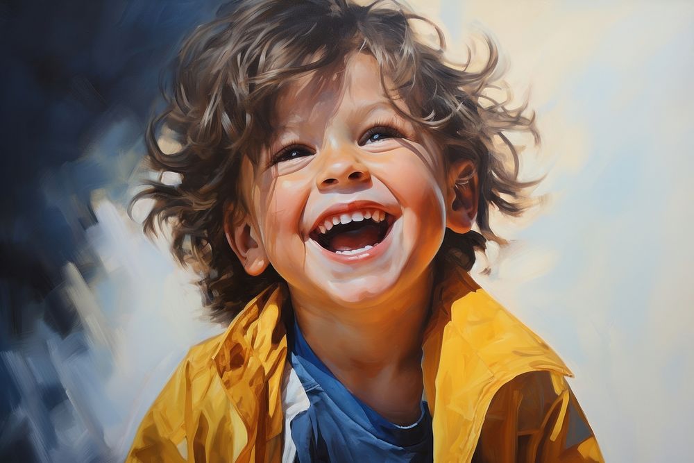 A happy child laughing portrait painting.