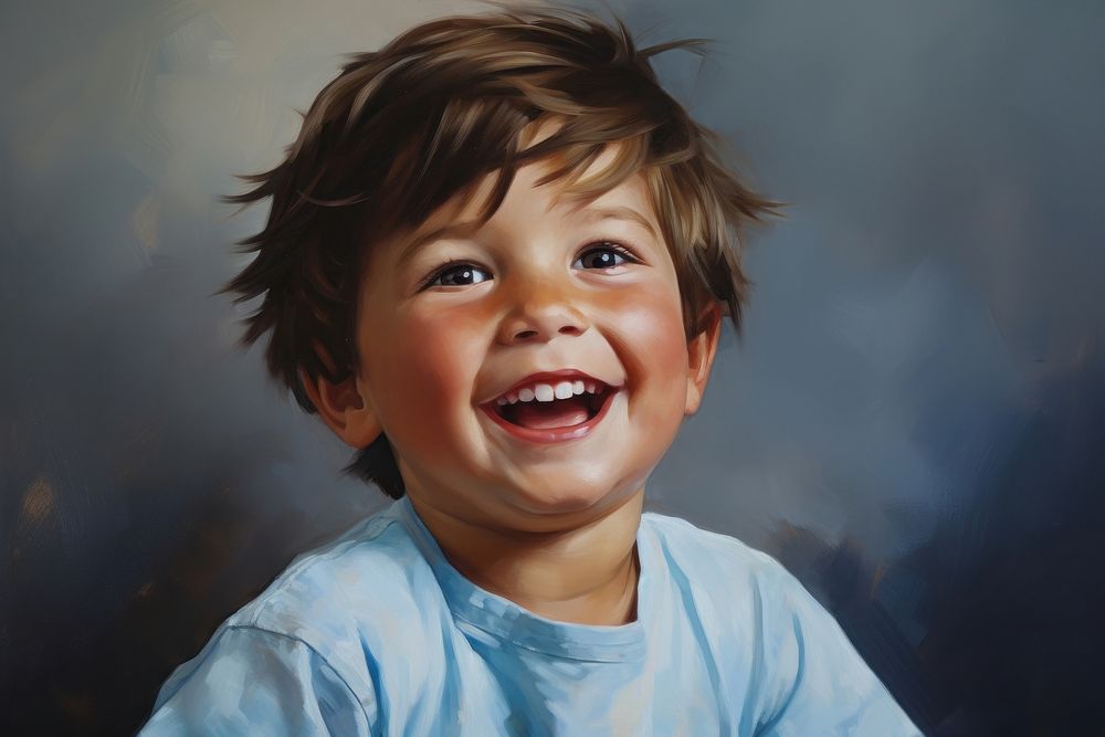 A happy child portrait laughing painting.