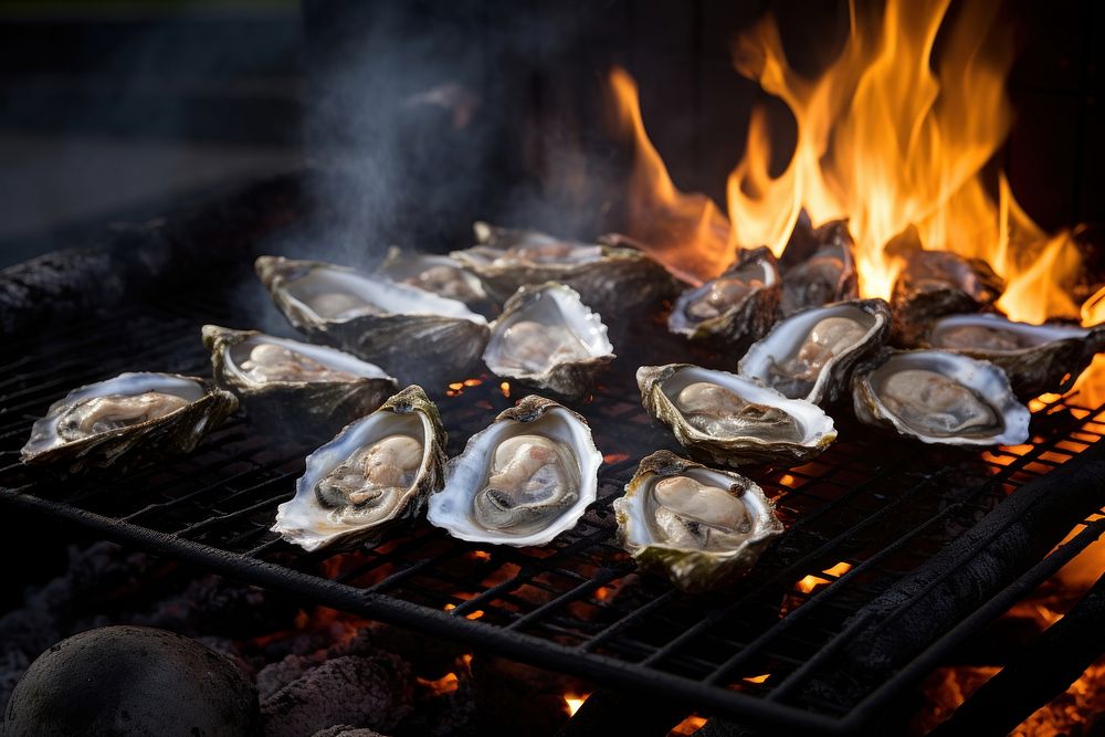 Oysters seafood fire invertebrate. AI generated Image by rawpixel.