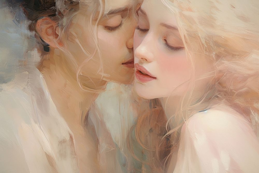 Love portrait painting kissing.