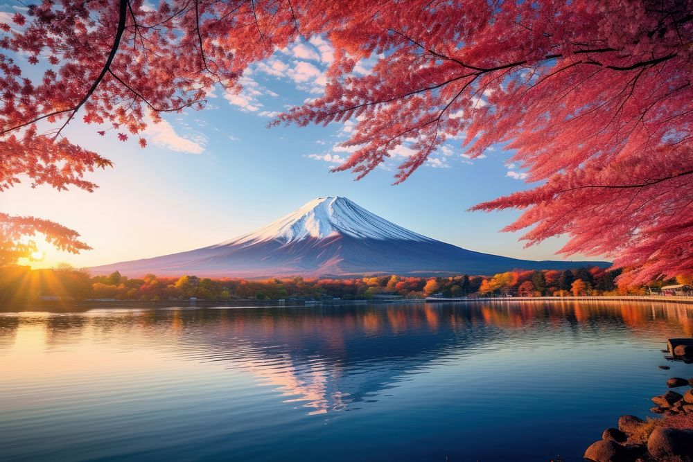 Fuji mountain autumn landscape outdoors.