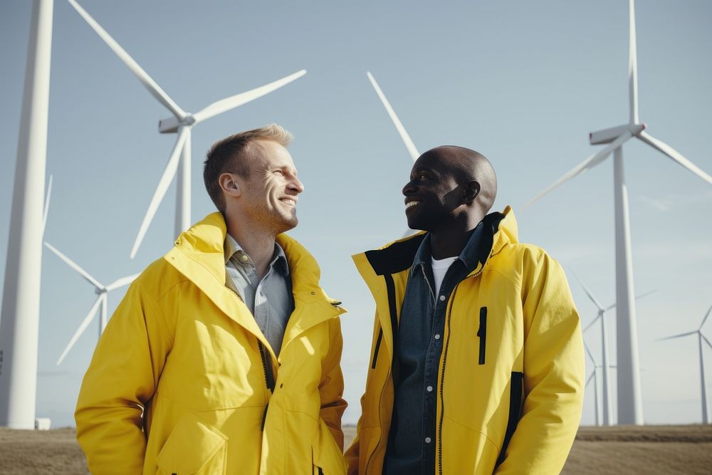 Wind turbines windmill outdoors yellow. AI generated Image by rawpixel.