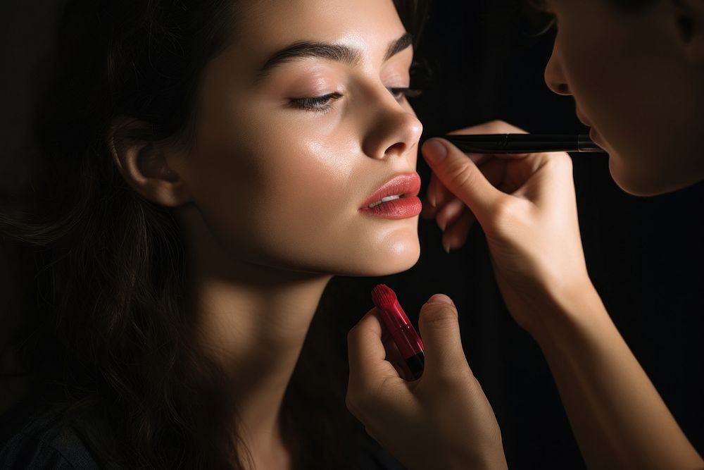 Lipstick cosmetics applying makeup.
