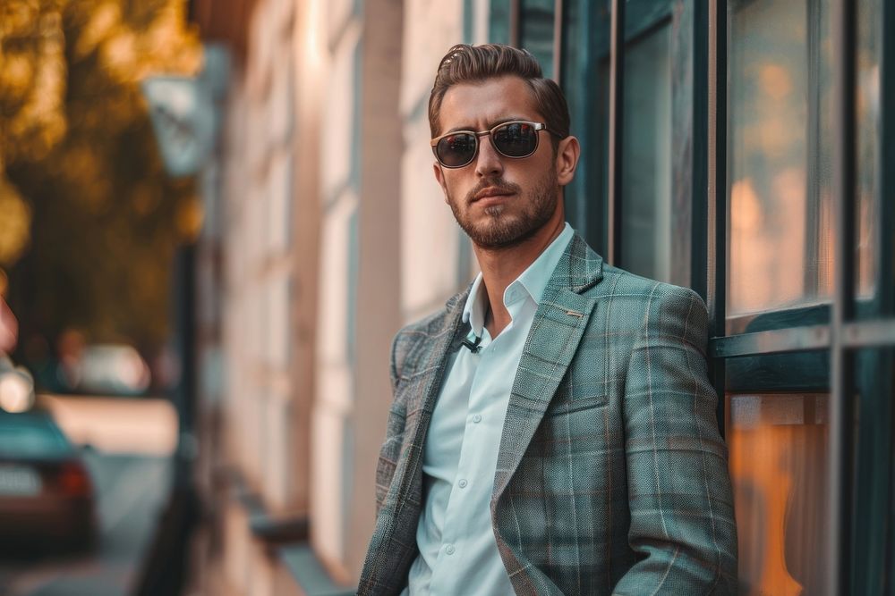 Male in a casual suit sunglasses portrait blazer.