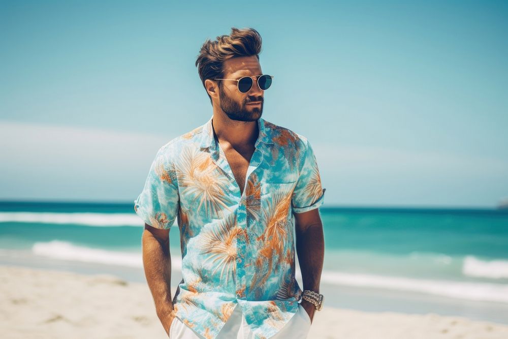 Man with beach fashion adult individuality tranquility.