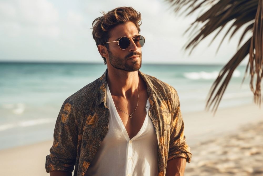 Man with beach fashion sunglasses nature adult.
