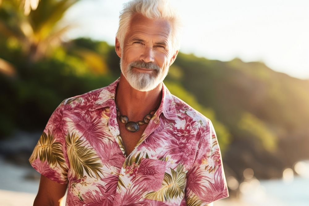 Man with hawaiian shirt nature beach adult.