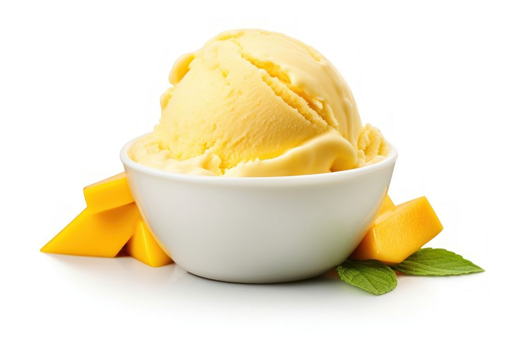 A mango ice-cream dessert food white background.