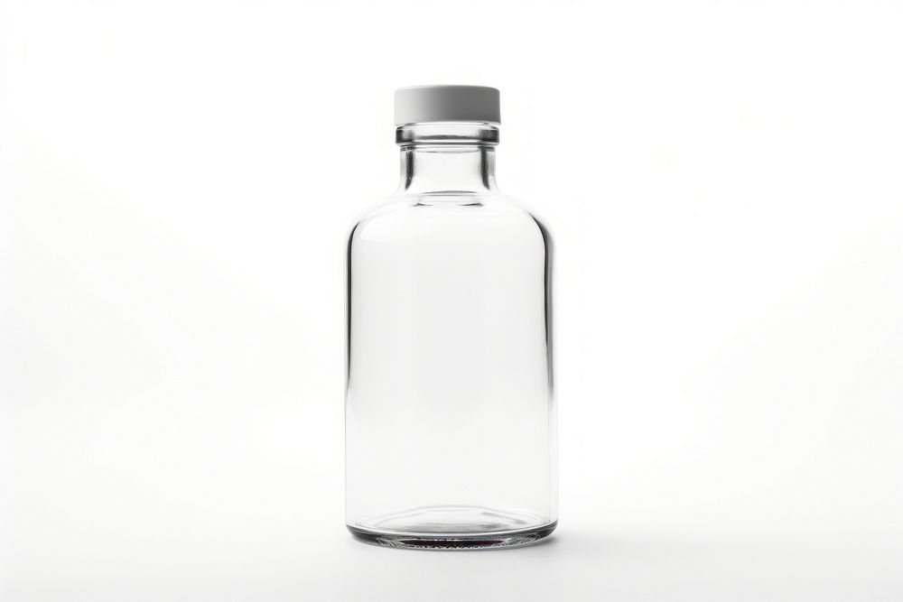A medicine bottle glass white background transparent. 