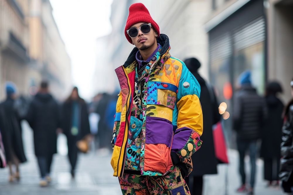 Rapper street fashion style sunglasses portrait jacket.