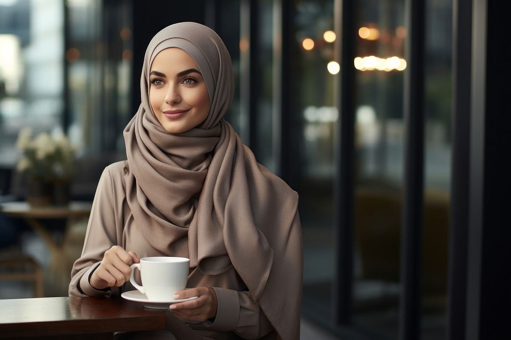 Cup sitting coffee hijab.