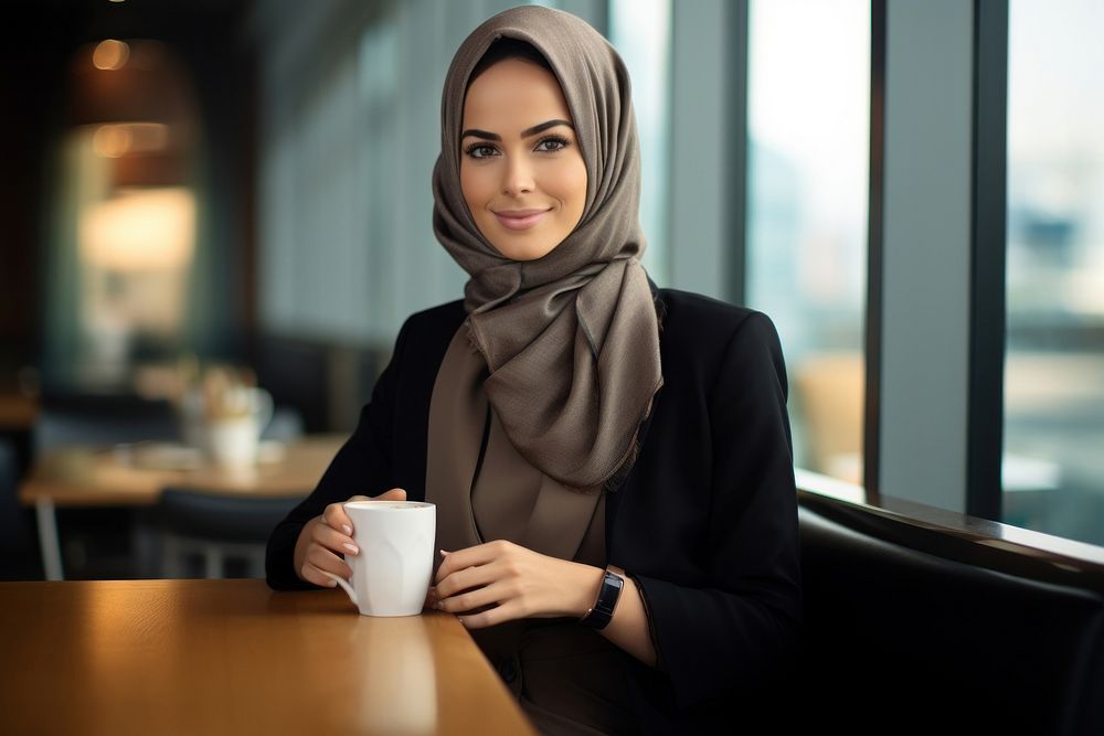 Cup sitting coffee hijab.