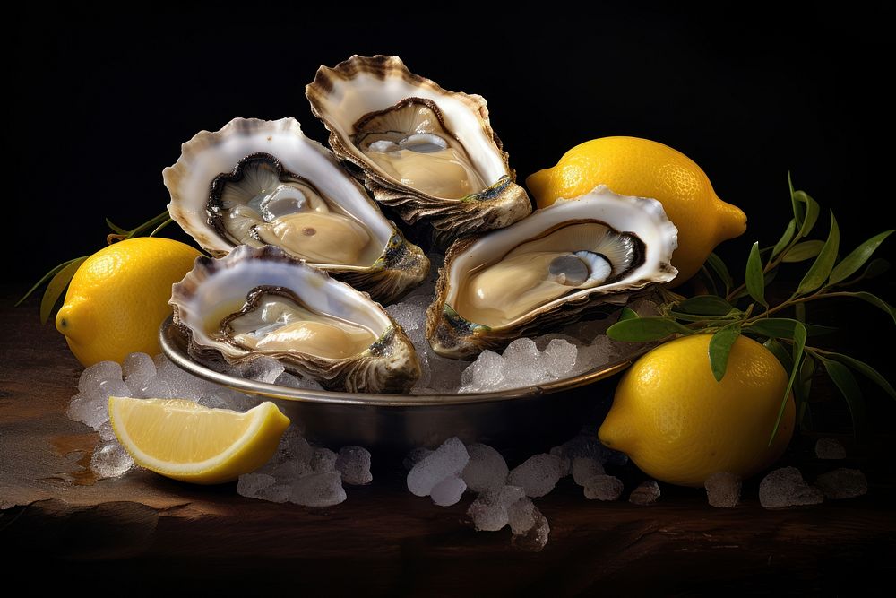 Oysters lemon seafood fruit. AI generated Image by rawpixel.