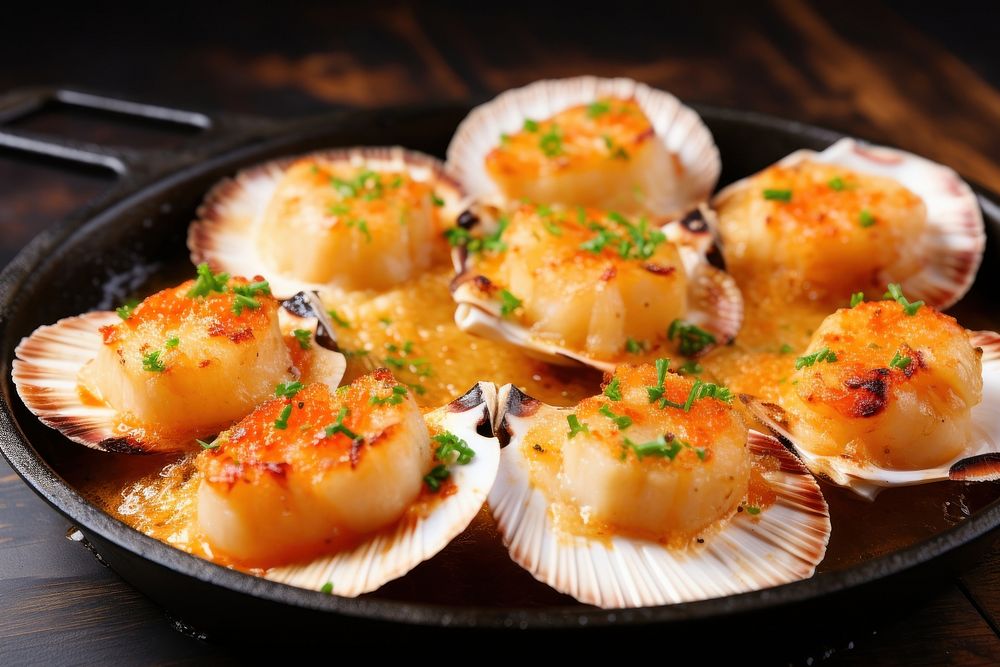 Baked Scallops seafood meat clam. AI generated Image by rawpixel.