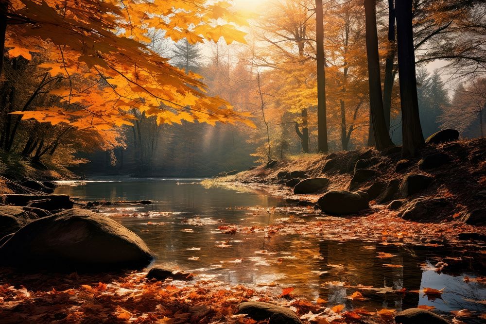  Nature autumn leaf landscape. AI generated Image by rawpixel.