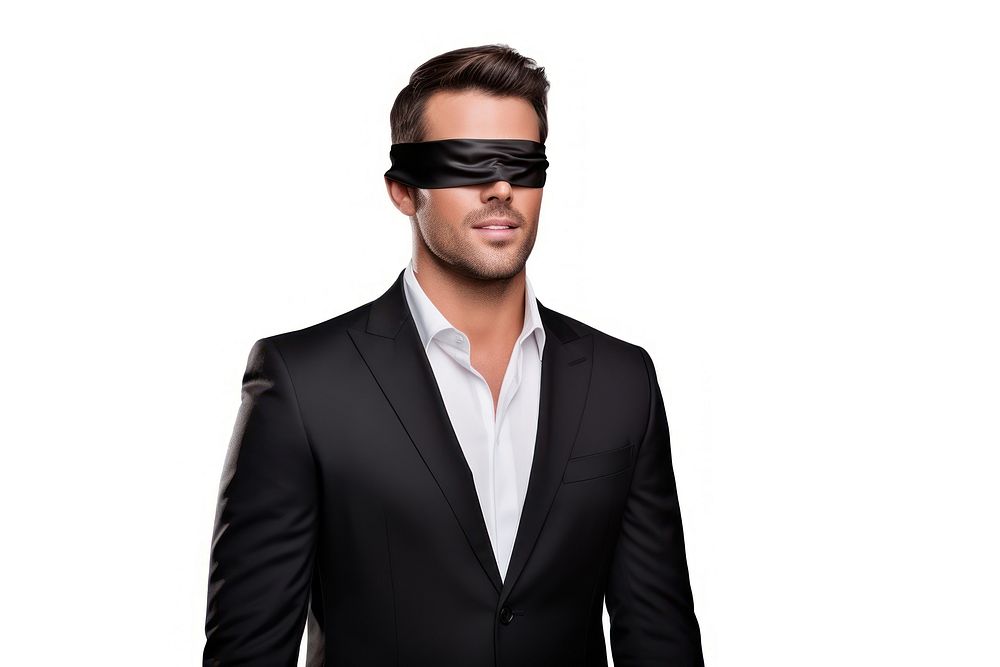 Blindfolded businessman tuxedo adult black.
