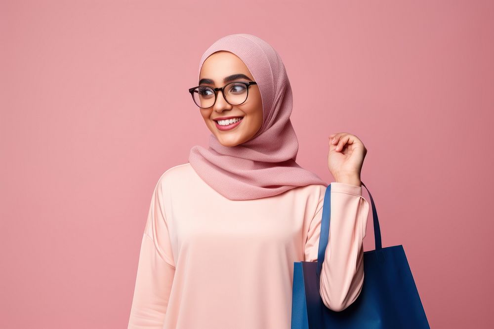 Standing hijab scarf smile.