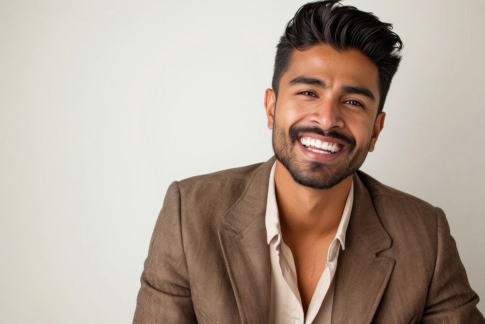 Fashionable indian man laughing adult smile.