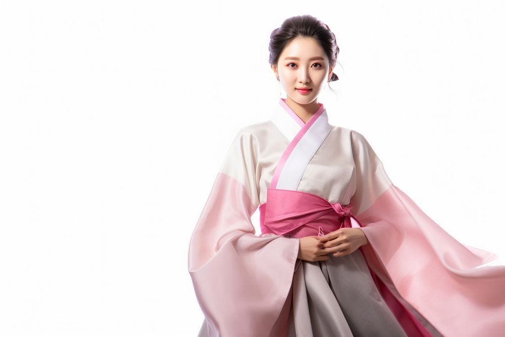 A Korean woman wearing traditional Hanbok robe fashion dress adult.