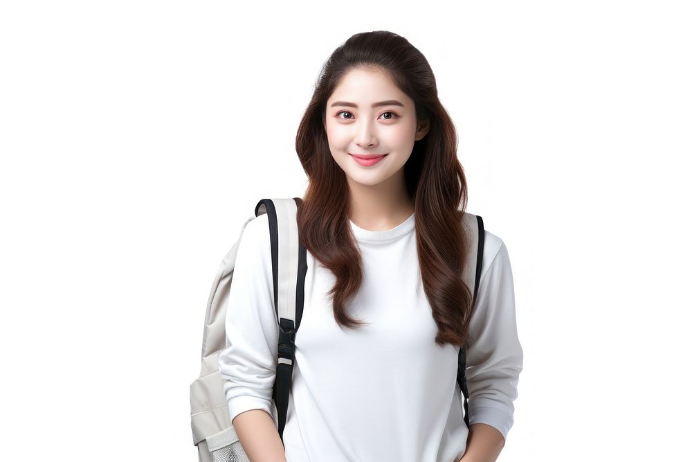 A Korean female college student with backpack portrait sleeve adult.