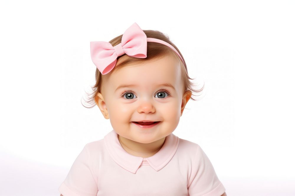 Bow baby portrait smiling.