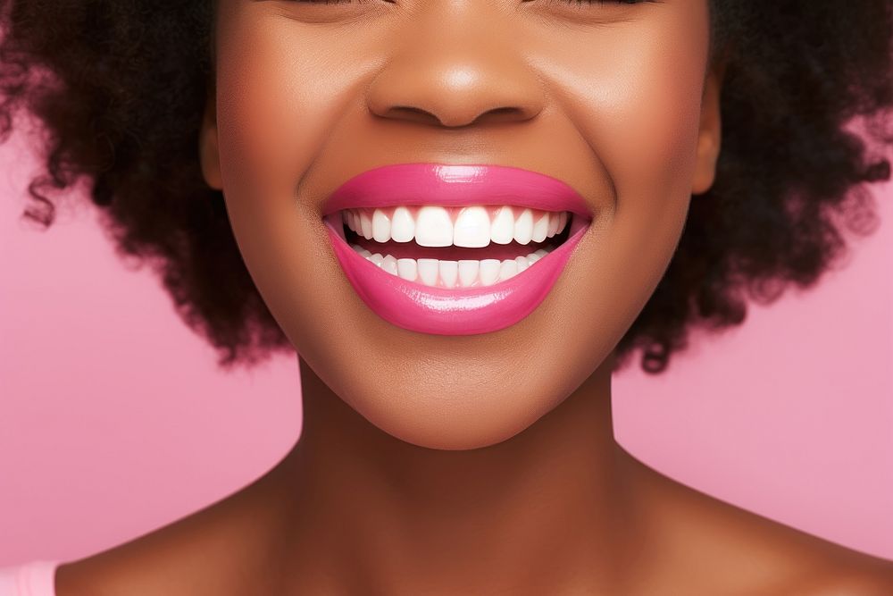 Lipstick portrait smiling teeth.