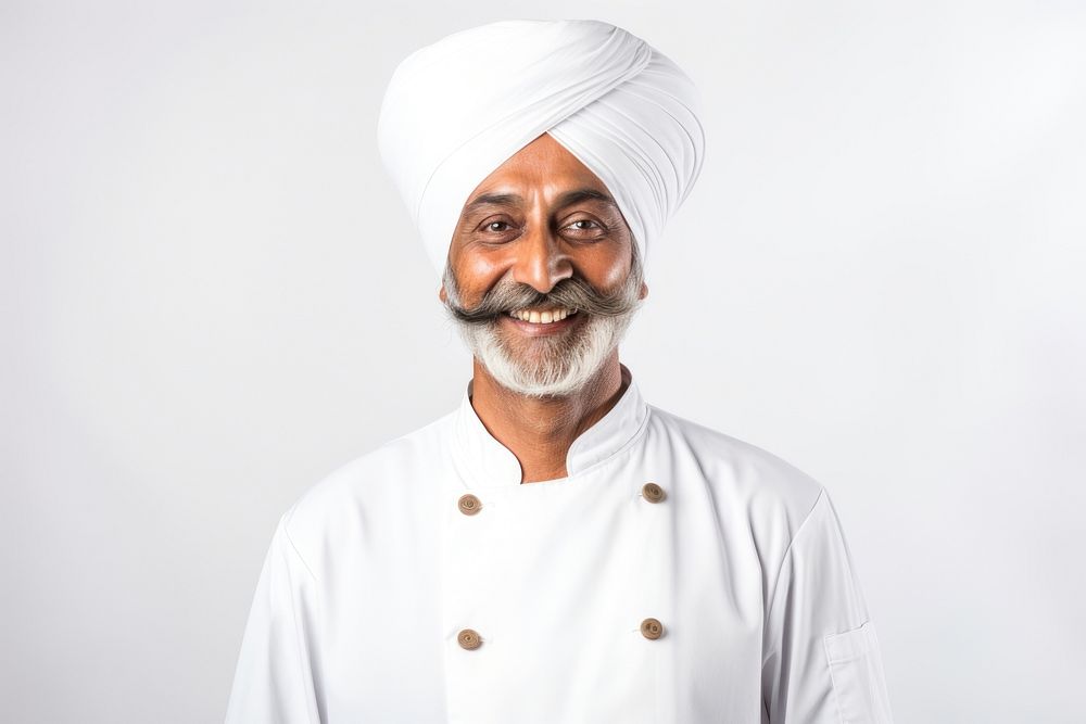 An Indian chef smiling portrait turban adult.