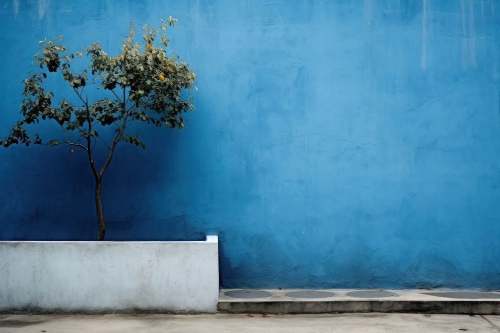  Blue wall architecture plant tree. AI generated Image by rawpixel.