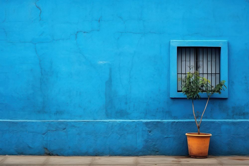  Blue wall architecture building window. AI generated Image by rawpixel.
