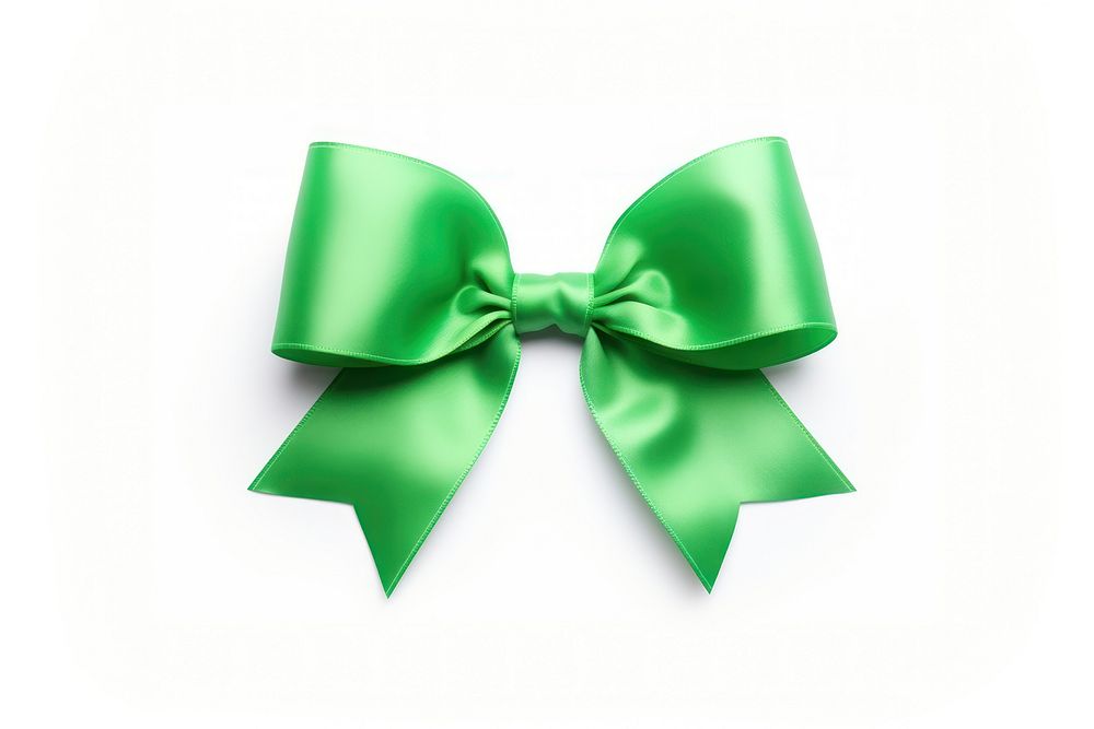 Bow ribbon green white background.