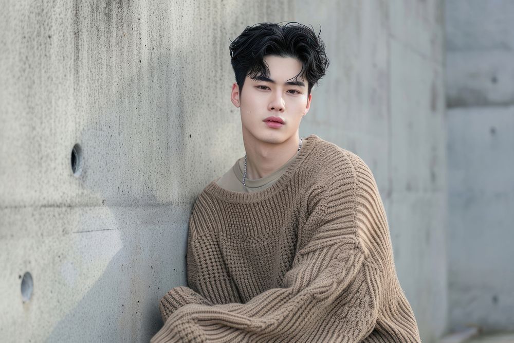 Korean male sweater contemplation architecture.