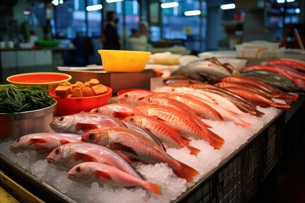 Seafood market fish arrangement samgyeopsal. AI generated Image by rawpixel.