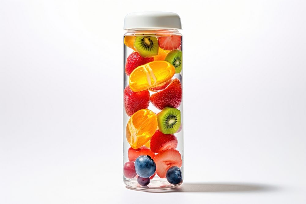 Surreal gel capsule filled with colorful fruits berry food jar. AI generated Image by rawpixel.