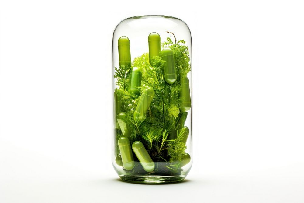 Surreal gel capsule filled with green vergetables plant herbs food. AI generated Image by rawpixel.