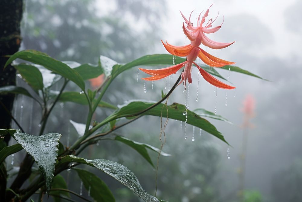 White fog forest background tropical flower outdoors nature. AI generated Image by rawpixel.