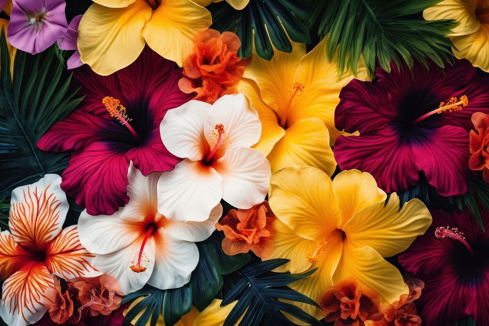 Tropical flowers backgrounds hibiscus outdoors. AI generated Image by rawpixel.