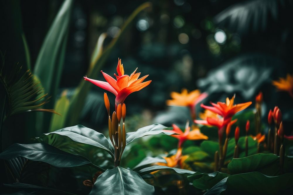 Tropical flowers outdoors nature jungle. AI generated Image by rawpixel.