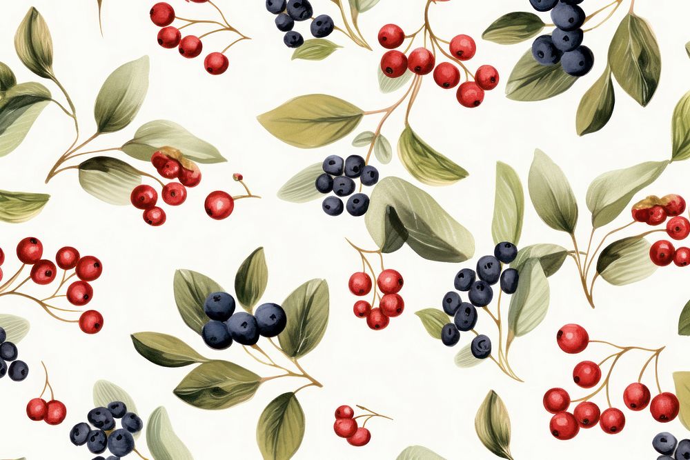  Watercolor Seamless flowers pattern wild berries Vector background texture backgrounds blueberry. AI generated Image by…