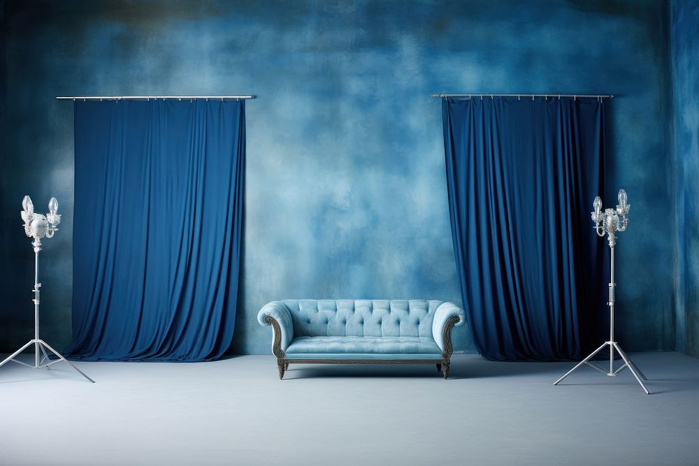  Blue backdrops architecture furniture stage. AI generated Image by rawpixel.