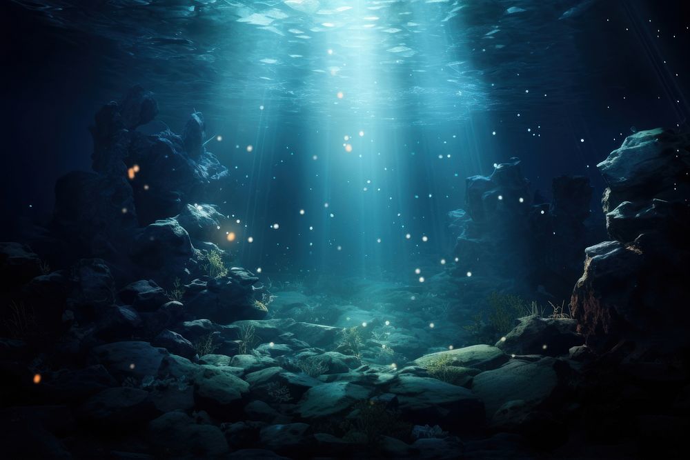 Deep underwater outdoors nature night. AI generated Image by rawpixel.