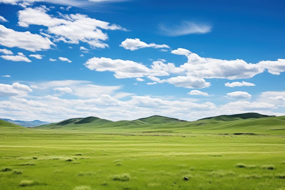 Grassland sky landscape outdoors. AI generated Image by rawpixel.