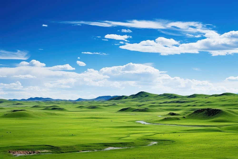  Grassland sky landscape outdoors. AI generated Image by rawpixel.