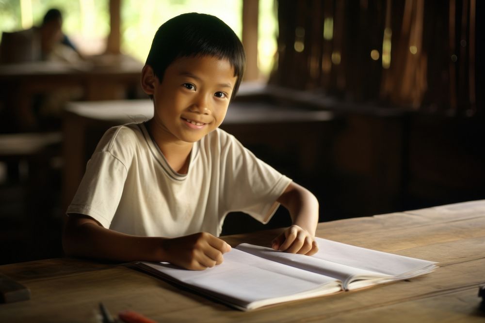 Thai kid studying writing student.