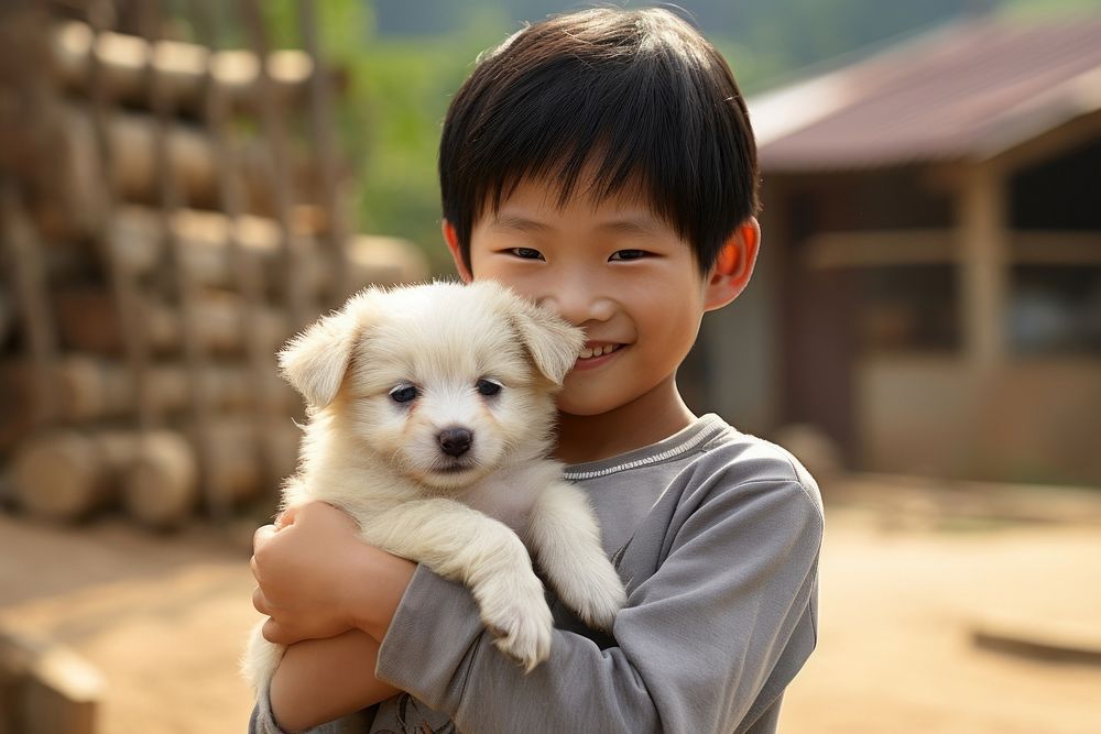 Vietnamese kid puppy holding mammal.