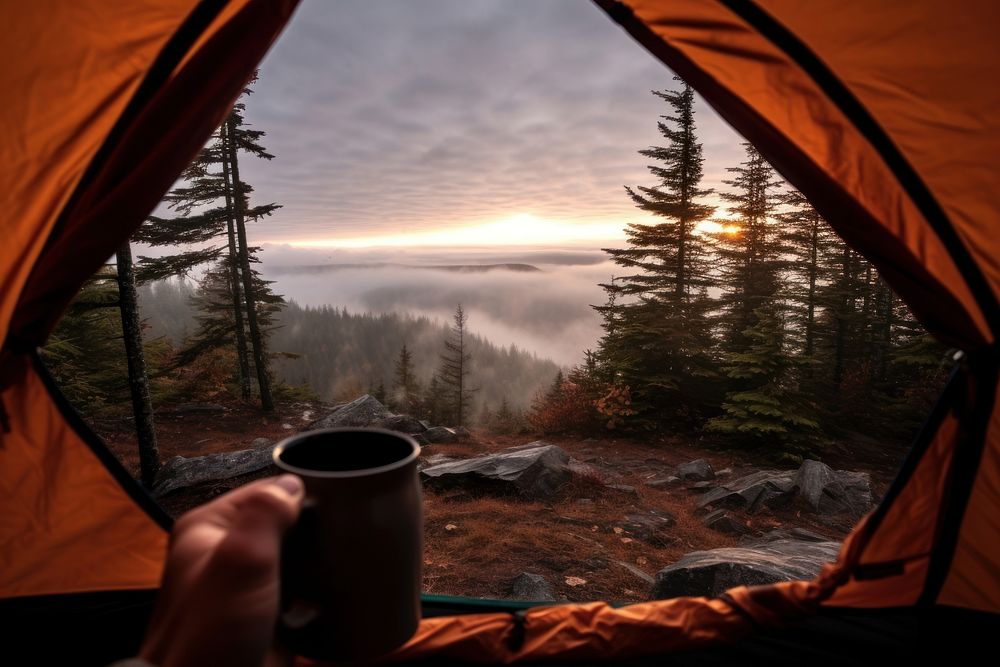 Camping tent cup outdoors.