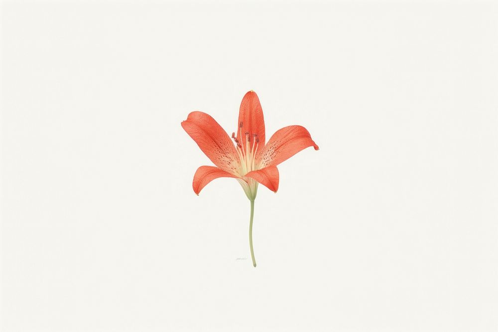 Red lily flower petal plant white background.