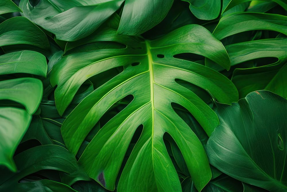 Monstera leave texture green leaves plant.