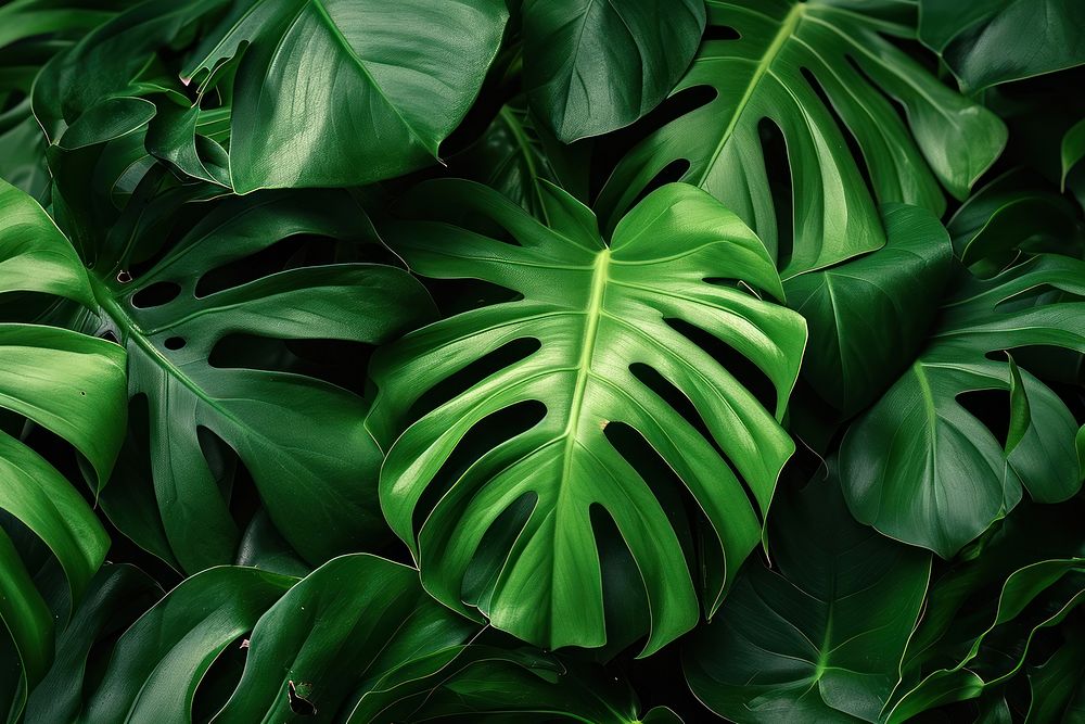 Monstera leave texture green leaves plant.