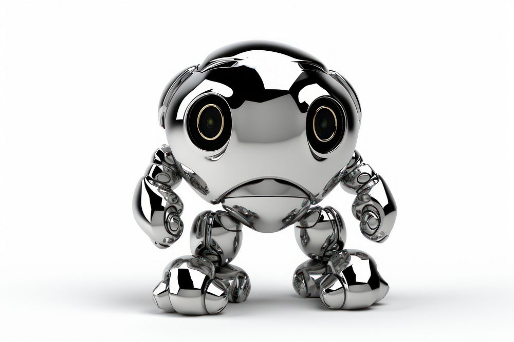 Cute robot Chrome material white background technology cartoon.